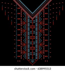 Textile design for collar shirts, shirts, blouses, T-shirt in tribal style. Aztec geometric print. Ethnic vector embroidery. 