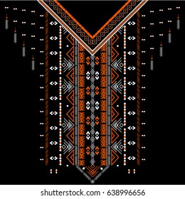 Textile design for collar shirts, shirts, blouses, T-shirt in tribal style. Aztec geometric print. Ethnic vector embroidery. 