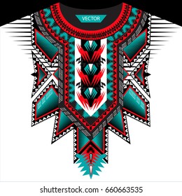 Textile design for collar shirts, shirts, blouses, T-shirt in tribal style. Aztec geometric print. Ethnic vector embroidery ethnic neck line design graphics fashion wearing.