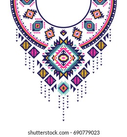 Textile design for collar shirts, shirts, blouses, T-shirt in tribal style. Ethnic vector embroidery. Aztec geometric print