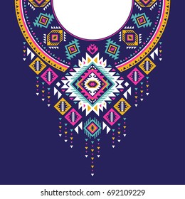 Textile design for collar shirts, shirts, blouses, T-shirt in tribal style. Ethnic vector embroidery. Aztec geometric print