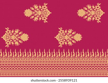 Textile design compositions with geometric shapes, Border motifs, baroque-inspired ornaments for digital textile printing, wallpapers, gift wraps, and backgrounds.