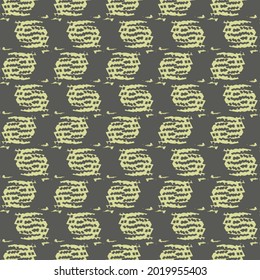 Textile design consisting of rounded patches marked with dotted streaks. Polka dots pattern. Decorative graphics in black and yellow.