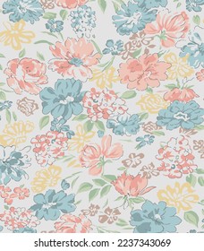 textile design with cute abstract flower illustration
