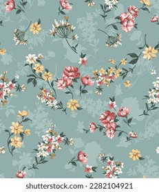 textile design with cute flower pattern image