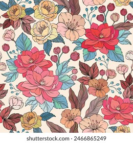 diseño textil con flores decorativas