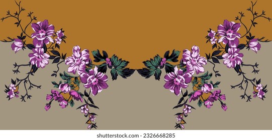 Textile Design Digital Border and Motif print on fabric