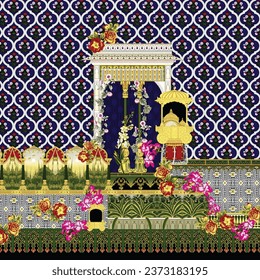 Textile Design Digital Border and Motif