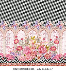 Textile Design Digital Border and Motif