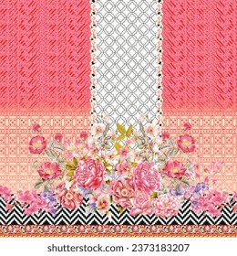 Diseño textil Borde digital y motivo