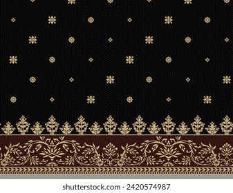 Textile Design Digital Border And Motif                                                                                                                                                           