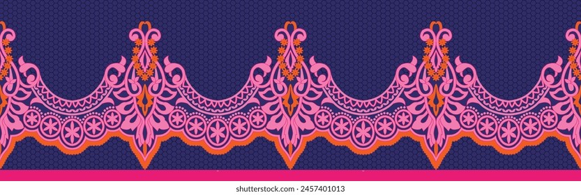Textile Design Digital Border And Motif
