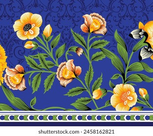 Textile Design Digital Border And Motif