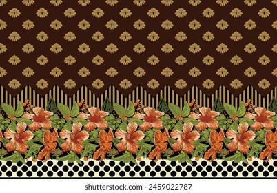 Textile Design Digital Border And Motif