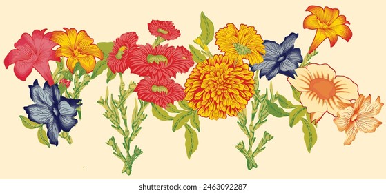 Textile Design Digital Border And Motif