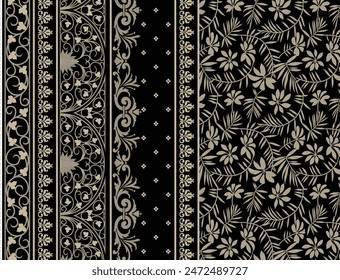 Textile Design Digital Border And Motif