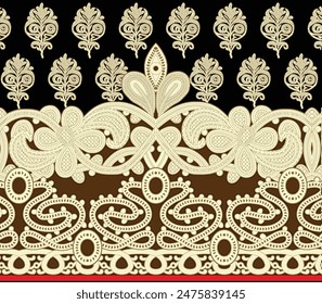 Textile Design Digital Border And Motif