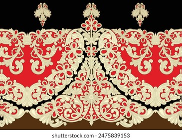 Textile Design Digital Border And Motif