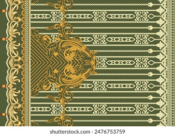 Textile Design Digital Border And Motif