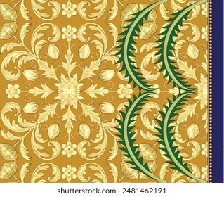 Textile Design Digital Border And Motif