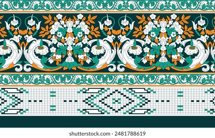 Textile Design Digital Border And Motif