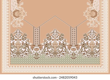 Textile Design Digital Border And Motif