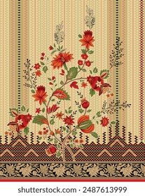 Textile Design Digital Border And Motif