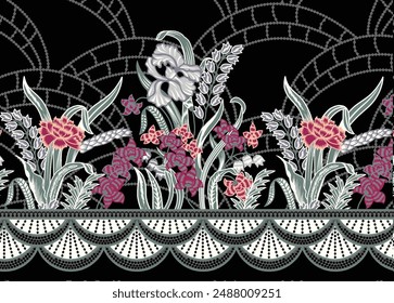 Textile Design Digital Border And Motif