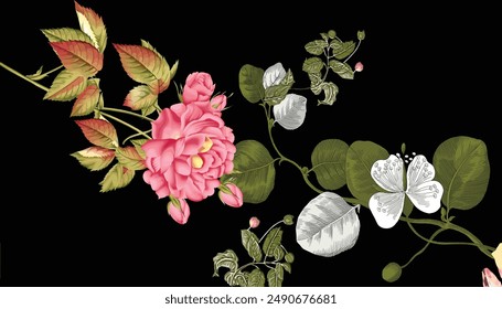 Textile Design Digital Border And Motif