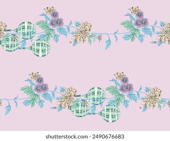 Textile Design Digital Border And Motif