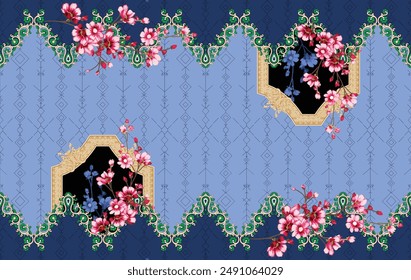 Textile Design Digital Border And Motif