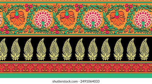 Textile Design Digital Border And Motif