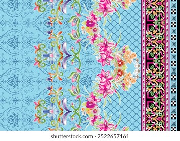 Textile Design Digital Border And Motif