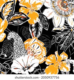 Textile design digital, sublimation or silk screen printing. colorful beautiful flower patterns and abstract textures merged together to create a stunning artistic textile,scarf,wallpaper pattern 