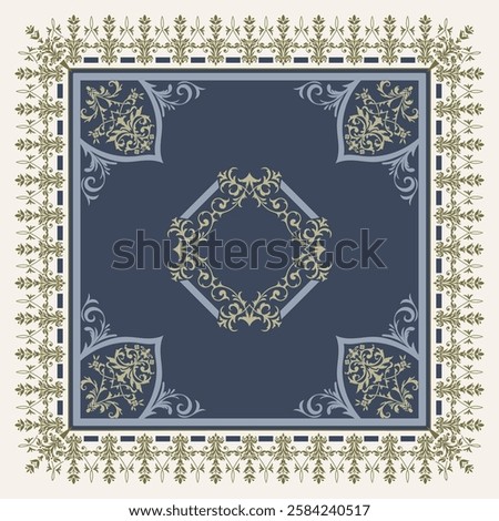 Textile design for elegant scarf in Baroque style with intricate elements