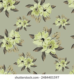 diseño textil, rama de flores botánico patrón de fondo sólido todo repite color natural sin fisuras, tela envoltura de impresión, primavera verano