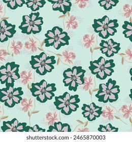 textile design, flowers leaves abstract botanic background shadow pattern allover repeats seamless pastel color ,fabric wrapper print ,spring