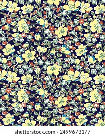 textile design monochrome background solid abstract small and tiny flower motif, all-over seamless vector pattern with orange and yellow tone color illustration digital image printing factor