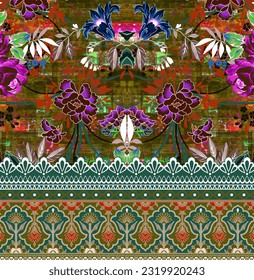 Textile design motif patterns traditional thai baroque abstract vintage luxury flowers suitable for women clothing wallpapers and gift cards