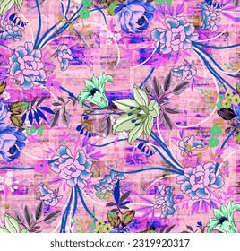 Textile design motif patterns traditional thai baroque abstract vintage luxury flowers suitable for women clothing wallpapers and gift cards