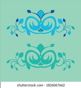 Textile design pattern decorative in blue and green color on green color background