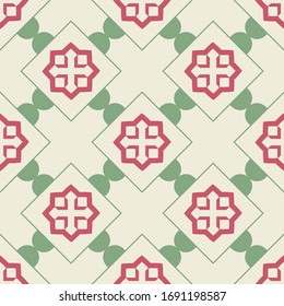 Textile design pattern from green and red. Seamless background. 