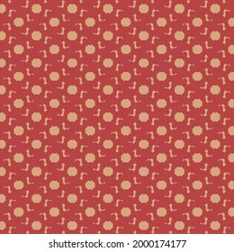 Textile design with polka dots and hooks. Red wallpaper pattern.