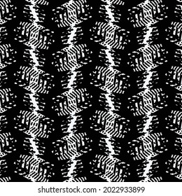 Textile design with ruffled stripes and abstract ornaments arranged alternately. Fashion pattern.