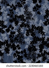 textile design with silhouette flower illustration