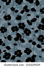 diseño textil con imagen de patrón de flor de silueta