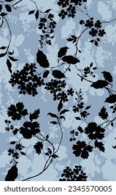 textile design with silhouette flowers patter image