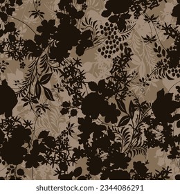 textile design with silhouette flowers pattern image