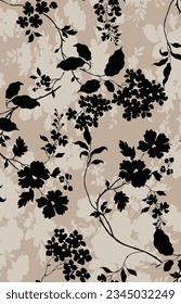 textile design with silhouette flowers pattern image 