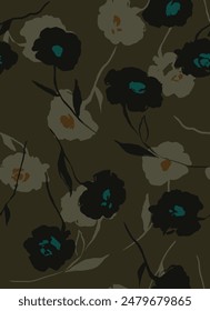 textile design with silhouette flowers pattern image